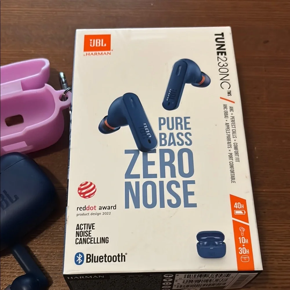JBL TUNE230NC Wireless Bluetooth Earbuds with Pink Charging Case - Navy Blue